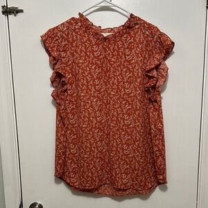 Women's Ruffled Burnt Orange Floral Top